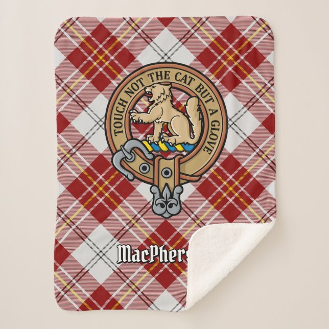 Couverture Sherpa Clan MacPherson Crest sur la robe rouge Tartan (Devant)