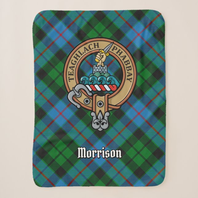 Couverture Sherpa Clan Morrison Crest sur la chasse Tartan (Devant)