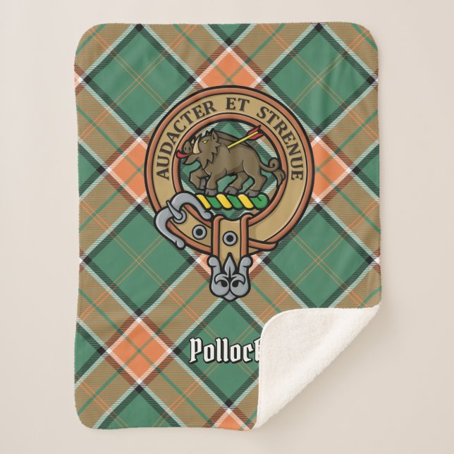 Couverture Sherpa Clan Pollock Crest sur Tartan (Devant)