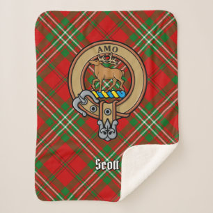 Couverture Sherpa Clan Scott Crest sur Red Tartan