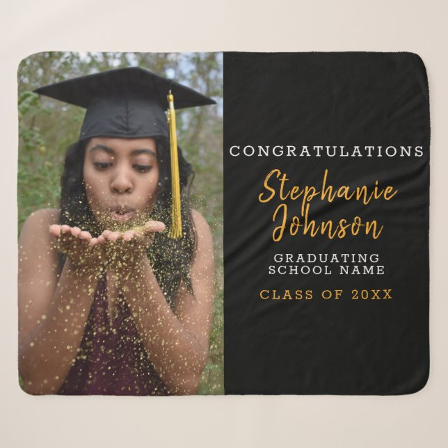 Couverture Sherpa Classe de 2020 Photo personnalisée Nom Graduation (Devant (Horizontal))