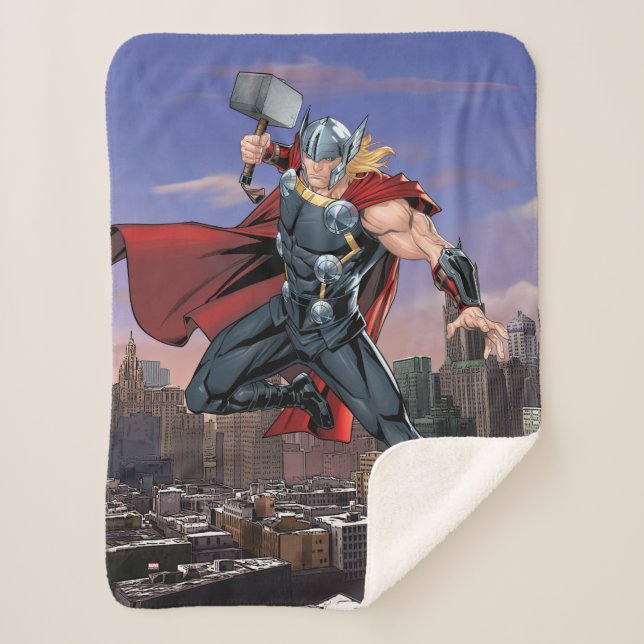 Couverture Sherpa Classique Avengers | Thor Leaping Avec Mjolnir (Devant)