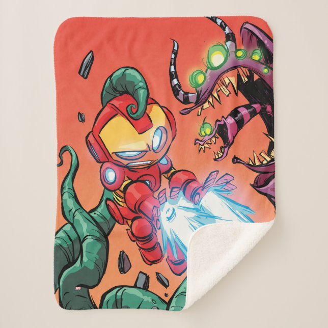 Couverture Sherpa Classiques Avengers | Mini Iron Man attaquant un m (Devant)