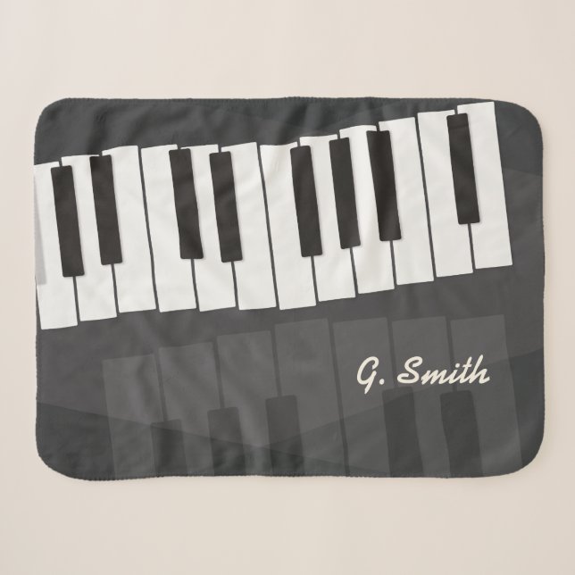 Couverture Sherpa Clavier de piano noir et blanc personnalisé. Ajout (Devant (Horizontal))