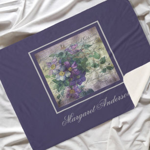 Couverture Sherpa Clematis Vine Écriture Ephémère Monogramme