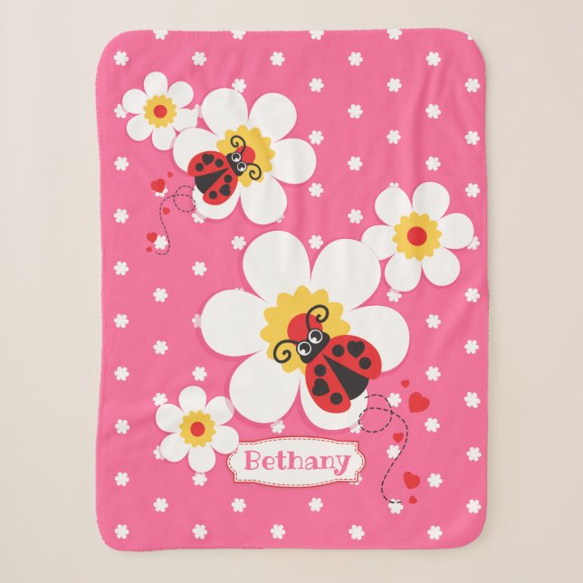 Couverture Sherpa coccinelle personnalisable coccinelle rose blanc (Devant)