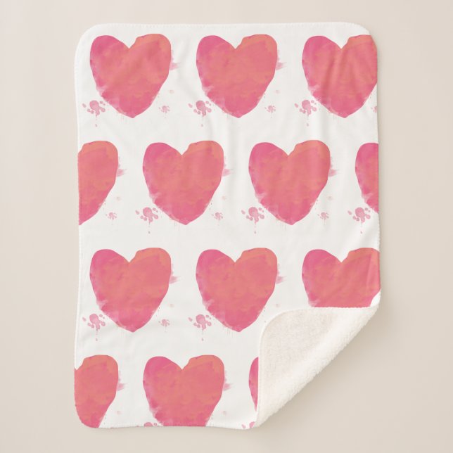 Couverture Sherpa Coeur d'aquarelle rose (Devant)