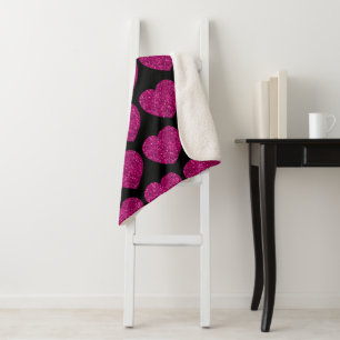 Couverture Sherpa Coeur rose chaud faux parties scintillant scintill