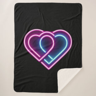 Couverture Sherpa Coeur rose néon/bleu Tasse de la Saint-Valentin