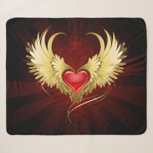 Couverture Sherpa Coeur rouge avec ailes d'or