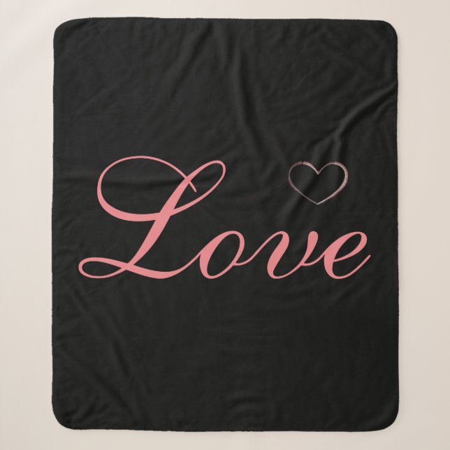 Couverture Sherpa Cœur Tendance Gris Calligraphie Amour Mariage (Devant)