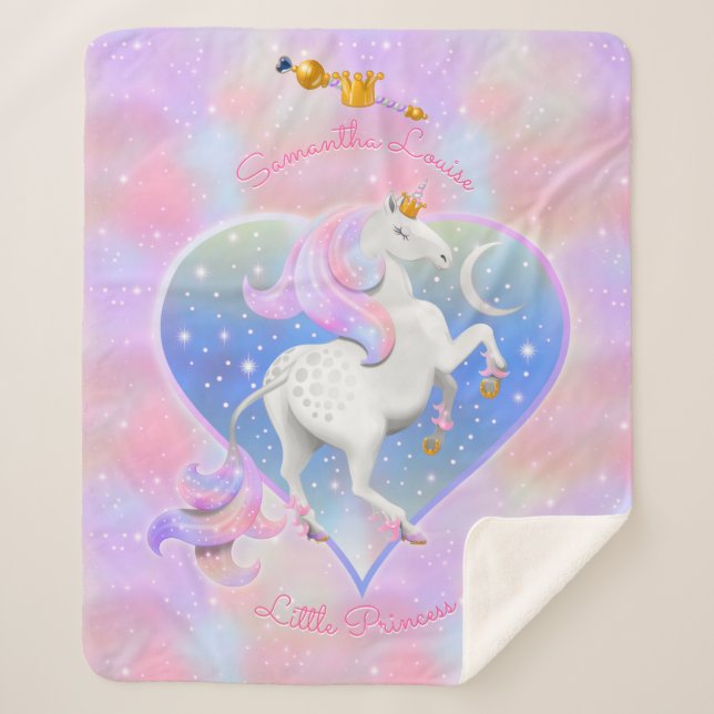 Couverture Sherpa Coeur Unicorne Personnalisé Pretty Rose (Devant)