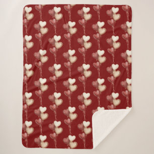 Couverture Sherpa Cœurs Ballons Amour Rouge Crème