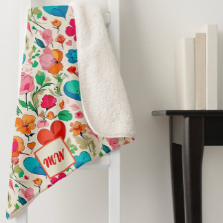 Couverture Sherpa Coeurs de coquette Whimsical, et monogramme de fle