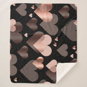 Couverture Sherpa Coeurs d'or rose, noir vintage.