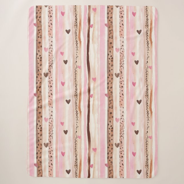 Couverture Sherpa Coeurs Empreintes de léopard Brown rose Fille (Devant)
