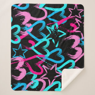 Couverture Sherpa Coeurs et étoiles brillants, motif sans soudure.