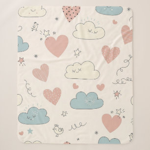 Couverture Sherpa Cœurs pastel et nuages Aquarelle Rêve (10)