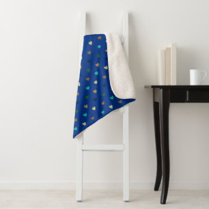 Couverture Sherpa Coeurs Polka dans les tons bleu paon