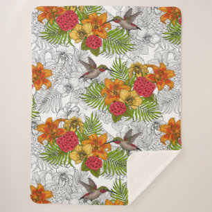 Couverture Sherpa Colibris et bouquet tropical