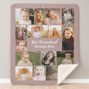 Couverture Sherpa Collage de 16 photos personnalisé rose mauve