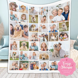 Couverture Sherpa Collage de 33 photos modernes Famille Animaux de c