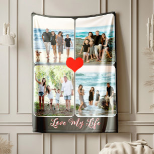 Couverture Sherpa Collage de photos de famille de coeur Love Design