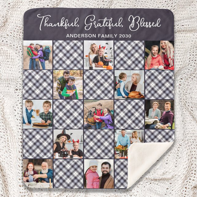 Couverture Sherpa Collage de photos de famille personnalisé gris ble (Créateur téléchargé)