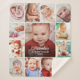 Couverture Sherpa Collage de photos de la première année de bébé