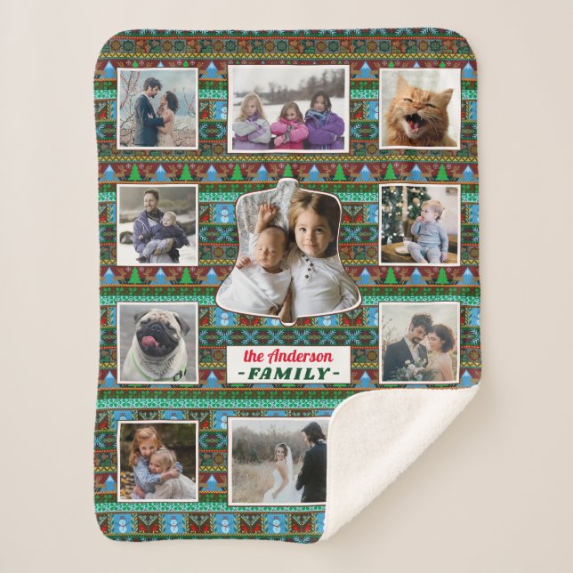 Couverture Sherpa Collage de photos familiales 11 Motif de Noël pers (Devant)