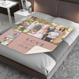 Couverture Sherpa Collage de photos Love Happiness Famille Maroon Ro