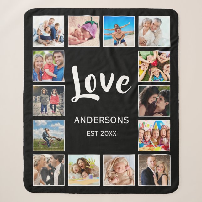 Couverture Sherpa Collage photo de famille personnalisée Noir person (Devant)