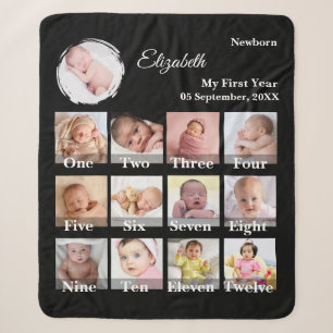 Couverture Sherpa Collage photo de la première année de bébé 12 mois