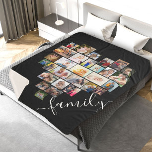 Couverture Sherpa Collage photo en forme de coeur de script familial