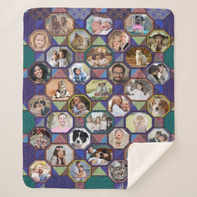 Couverture Sherpa Collage photo famille Easy Dark Quilt Look 35 Phot (Devant)