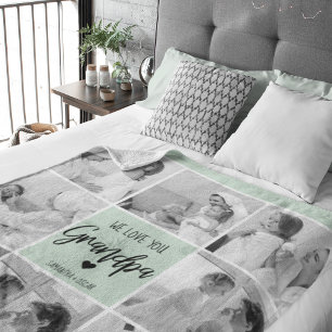 Couverture Sherpa Collage Photo Meilleur Grand-Père Ever Pastel Mint