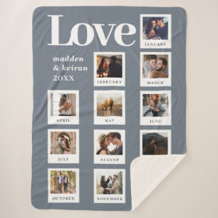 Couverture Sherpa Collage photo moderne Couple Love Dusty Blue