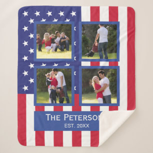 Couverture Sherpa Collage photo Patriotic 4 American Flag Monogramme