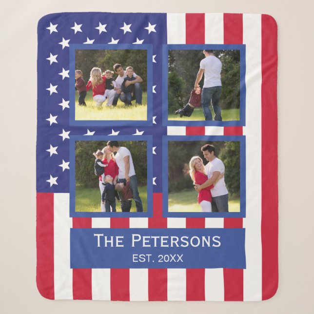 Couverture Sherpa Collage photo Patriotic 4 American Flag Monogramme (Devant)