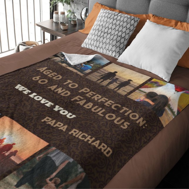 Couverture Sherpa Collage photo personnalisé Cadeaux d'anniversaire  (60th Birthday Gifts for Men)