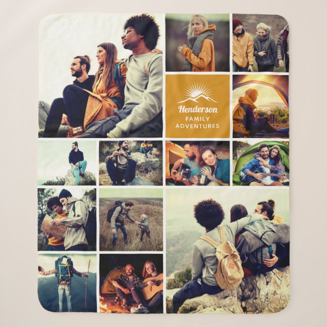 Couverture Sherpa Collage photo personnalisé "Family Adventures" (Devant)