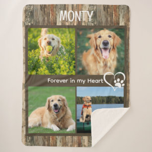 Couverture Sherpa Collage photo personnalisé Rustic Pet Memorial