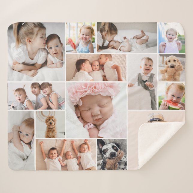 Couverture Sherpa Collage photo simple moderne de 15 photos Sherpa B (Devant (Horizontal))