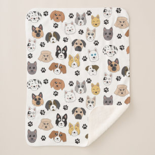Couverture Sherpa Coloré mignon Chiens amusants et Chien Paw Motif