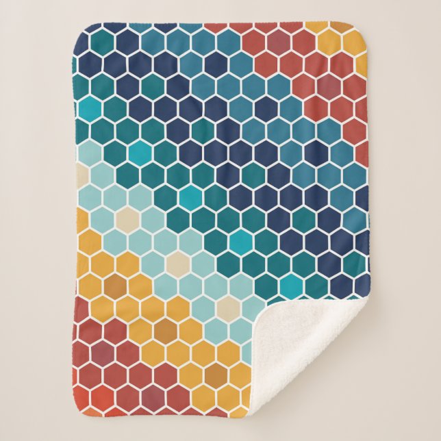 Couverture Sherpa Coloré Retro Mosaïque Florale Motif Hexagon (Devant)