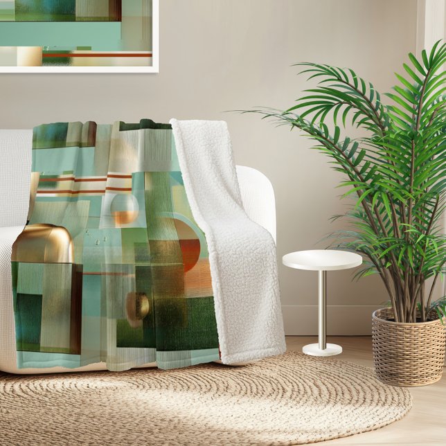 Couverture Sherpa Colorful Abstract Modern Art Pattern (Sherpa blanket featuring a modern abstract design in green, teal and gold)