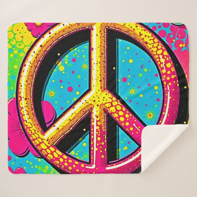 Couverture Sherpa Colorful Peace & Love Vibe (Devant (Horizontal))