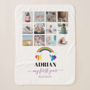 Couverture Sherpa Colorful Rainbow Baby First Year Photo Collage
