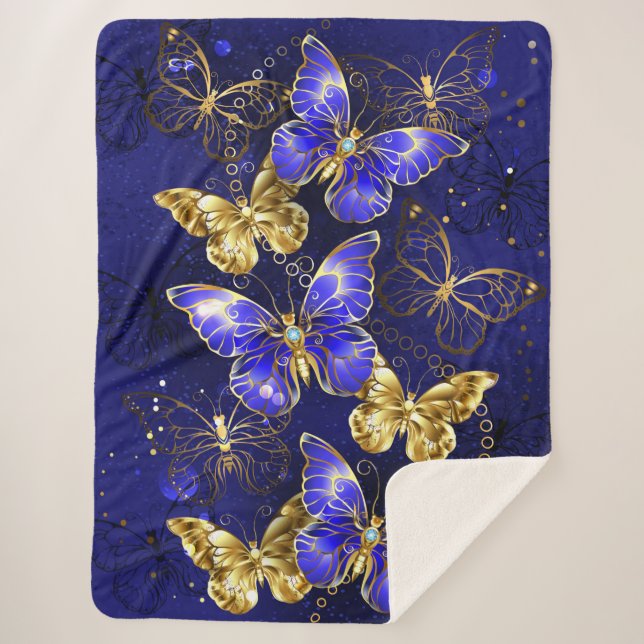 Couverture Sherpa Composition avec papillons Sapphire (Devant)