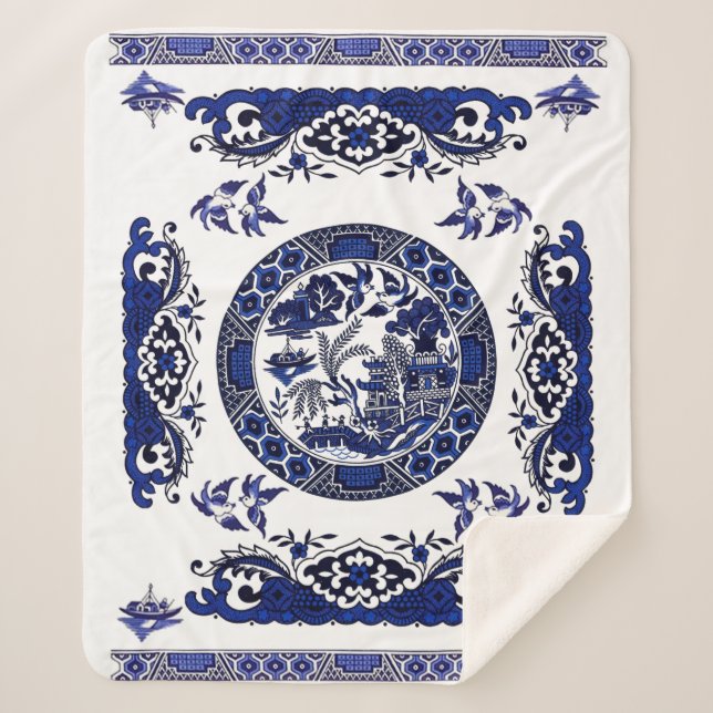 Couverture Sherpa Conception bleue classique de la Chine de saule (Devant)